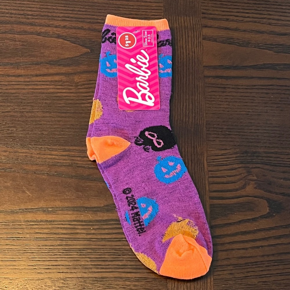 Barbie Halloween Socks Set of 3 Ghost Pumpkin Pink Purple Girls Size 9-2.5 NEW - Picture 11 of 15